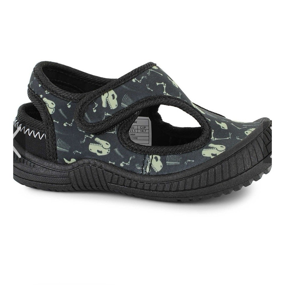 NIB OOMPHIES Boys Splash Dinosaur Water Shoes – Black Dino Print – Size 9C